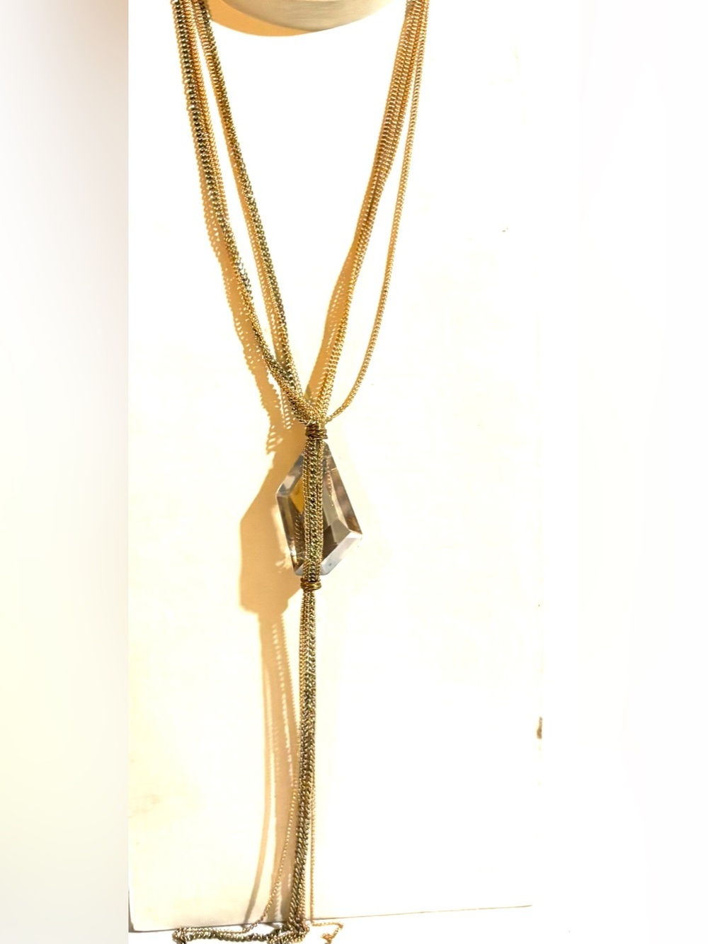 Gold-Tone Multi-Strand Necklace with Clear Crystal Drop